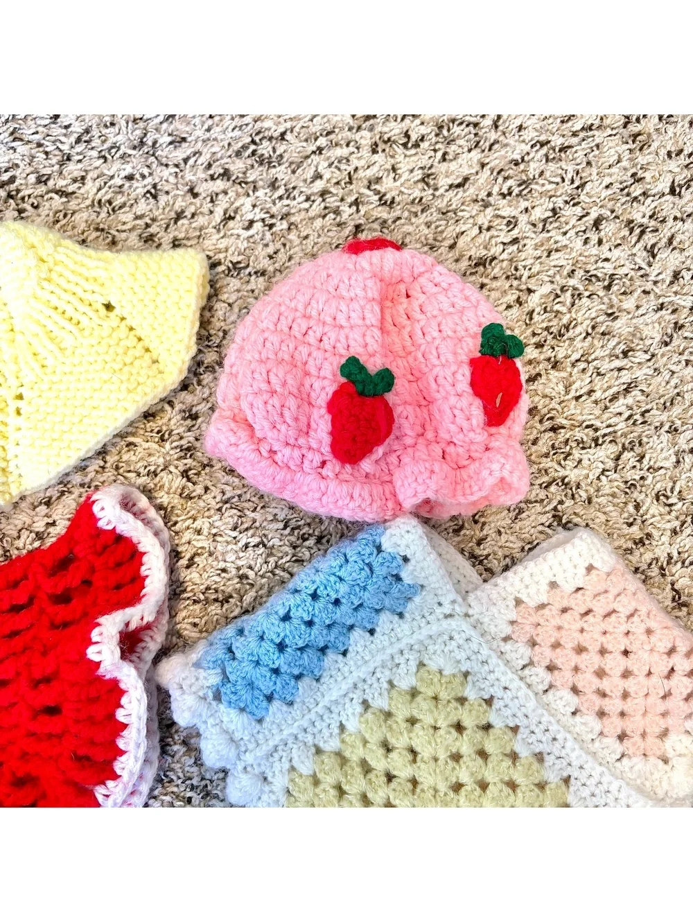 Vintage Handmade Crochet Doll Clothes Lot – Dresses, Hats & Granny Square Shawls